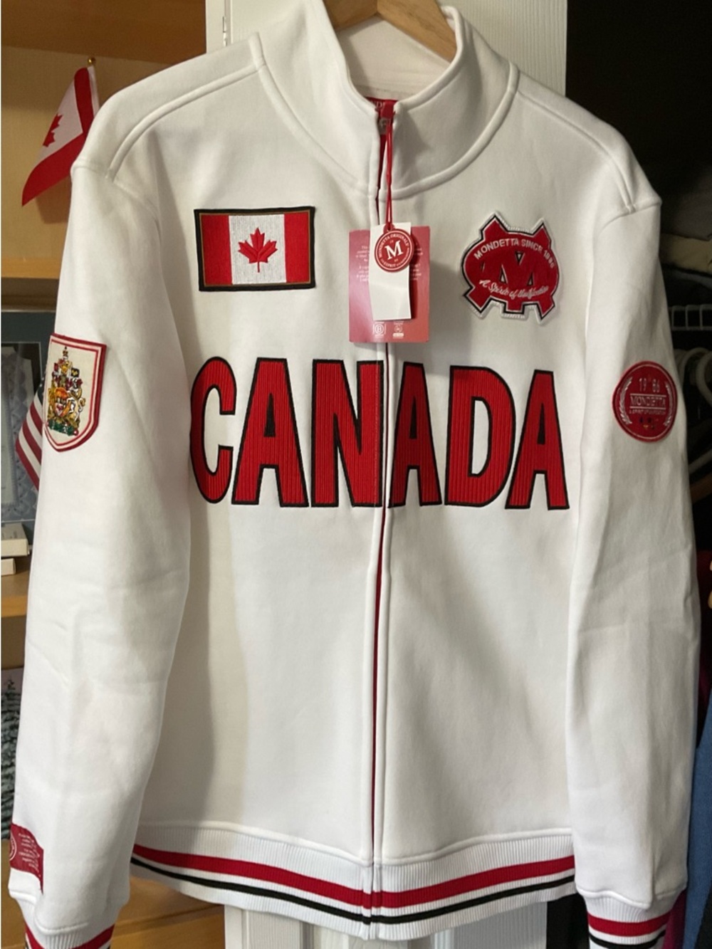 Mondetta White Jacket with Red Trim and Canada Patches